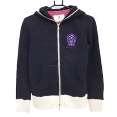 マークアンドロナ ニットジップパーカー ネイビー系×白 スカル 星