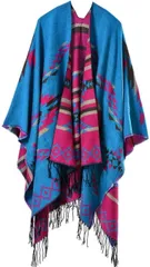 YMSTco 大判ストール オルテガ ポンチョ マフラー エスニック 羽織り ショール マント ユニセックス 防寒 膝掛け 厚手 秋 冬 おしゃれ(ピンクブルー)