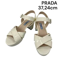 プラダ PRADA プラットフォームサンダル エナメル チャンキーヒール オフホワイト 37、24cm レディース 5D716