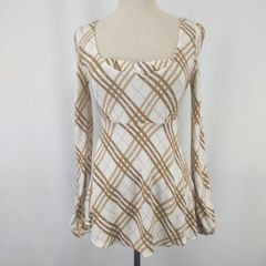 三陽商会製★BURBERRY BLUE LABEL【バーバリーブルーレーベル】 長袖 トップス レディース【38/M/白×茶/チェック柄】Tops◆BJ002-f