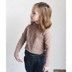 ☆ ココア ☆ 110cm ☆ ひまりリブ編みTシャツ 女の子 キッズ 長袖 Tシャツ ロンT 63042302 長袖Tシャツ カットソー リブ編み ハイネック 花柄 ひまわり おしゃれ かわいい オシャレ 可愛い 秋 冬 春 秋冬 こども 女子 小学生