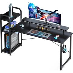 【人気商品】ODK ゲーミングデスク pcデスク ラック付き 幅150cm パソコンデスク 机 ゲームデスク モニター台付き 3段棚付き ワークデスク gaming desk 子 左右入れ替え対応 おしゃれ 省スペース 仕事用 在宅勤務 ブラック
