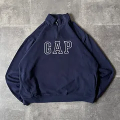 00s GAP 刺繍ロゴスウェット 紺 3XL A384 ハーフジップ