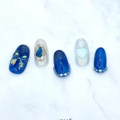 【12】マグネットネイル ブルーネイル フレンチ リボンネイル ハート 宝石 オーロラネイル キラキラ 韓国ネイル