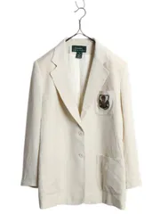 【お得なクーポン配布中!】 90s USA製 LAUREN ラルフローレン テーラード ジャケット レディース L 程/ オールド ポロ ブレザー サマー ウール クレスト ナチュラル