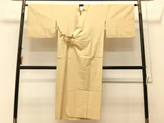 平和屋着物＃道中着　単衣　紬地　淡黄色　ロング丈　正絹　逸品　CAAV5806id