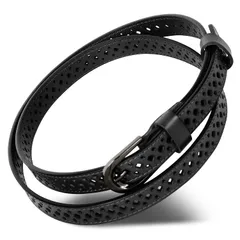 [Harewith] ベルト レディース 本革 細ベルト 【長さ調整可能】 柔らかい 軽量 (ブラック柄) [ブラック柄]