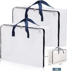布団収納袋 【大容量 XXL（70x50x30cm）2個セット】 ダークブルー ふとん 収納袋