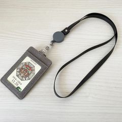 カードケース パスケース 定期入れ リール付き ストラップ グレー 灰色 灰 クリア窓付き 社員証 ICカード 社員ID セキュリティ