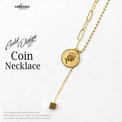 ネックレス メンズ ゴールド おしゃれ キューブ コイン コインモチーフ チェーンネックレス アクセサリー ペンダント チェーンネックレス オシャレ シンプル 上品 プレゼント ギフト ペア お揃い 全1色 IU-006-N ジェネレス
