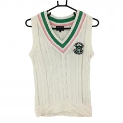 パーリーゲイツ ニットベスト 白×グリーン ケーブル編み コットン100％ レディース 1(M) ゴルフウェア PEARLY GATES