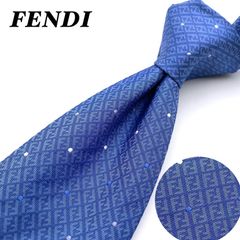 未使用✨FENDI フェンディ　ネクタイ　ズッカ柄　ロゴグラム　ブルー　シルク100% イタリア製