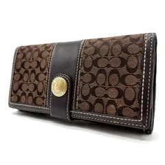 【良品】 COACH コーチ シグネチャー 長財布 ブラウン 茶色 ゴールド金具 キャンバス レザー 革 ユニセックス 男女兼用