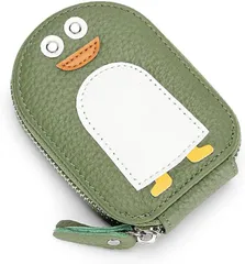 Honesty Mouth カードケース レディース 子供 大容量 薄型 本革 レザー じゃばら かわいい ペンギン キャラクター カード入れ ミニ財布 小銭入れ(06:グリーン)