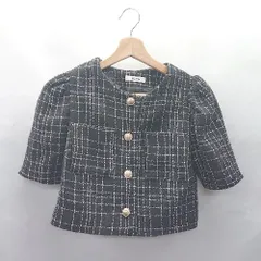 ◇ ⊂ one after another NICE CLAUP ツイード ショート丈 半袖 ジャケット サイズフリー ブラック レディース E  【1412090062964】