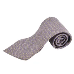 美品 エルメス HERMES ネクタイ 総柄 シルク メンズ フランス製 ネイビ