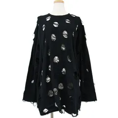 Ys ワイズ Tシャツ ブラック 黒 2(M) 穴あき カットオフ オーバーサイズ 長袖 ロング丈 コットン 日本製 トップス  カットソー カジュアル 個性的 モード ダメージ【レディース】のサムネイル