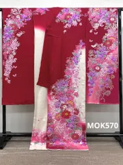 振袖 仮絵羽 刺繍 銀通し 銀彩 紋意匠 洋花 正絹 未仕立て品 八掛付き MOK570