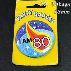 イギリス 輸入　雑貨 缶バッジ 　53mm　『 80歳の祝福 』　当時物　広告　ヴィンテージ　ピンバッチ　ノベルティー　英国　古着　レトロ　 アドバタイジング (BAT649)