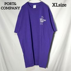 【PORT&COMPANY】CAT 猫カフェ PHAT CAT CAFE 両面プリントロゴ　オーバーサイズ　半袖Tシャツ　紫　XL US古着 USA輸入