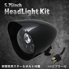 【ホンダ、カワサキ車専用ステー付】5.75インチ　LEDヘッドライト　ブラック/クリアレンズ(C)