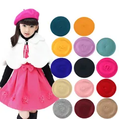 ベレー帽 キッズ子供 レディース 帽子 春夏秋冬 子供用子ども ハンチング帽 ウール 女の子男の子 フェミニン ガーリー 可愛い ジュニア コスプレ衣装ベージュ黒ブラック ピンクブラウングレー紫パープル オレンジ赤レッド水色ブルー ワイン★2