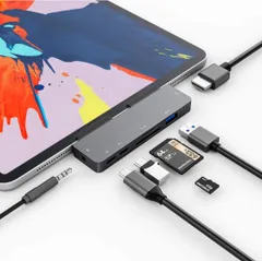 ★3XI iPad Pro 2020 2018 USB C ハブ 7in1 iPad Air 4 ハブ 4K HDMI 出力 60W PD充電 USB3.0 ハブ SD/TFカードリーダー 3.5mm ヘッドホンジャックタイプ C HDMI 変換 アダプタ