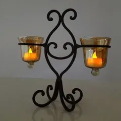 キャンドルスタンド キャンドルホルダー LED ガラス アンティーク アイアン インテリア 玄関 リビング 寝室 おしゃれ 花器 LED付きキャンドルスタンド