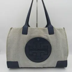 TORY BURCH トリーバーチ エラ トートバッグ キャンバス  レザー ブルー ロゴ