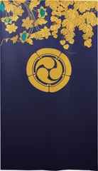 ■SIMON BAKER■のれん「家紋  五つ木瓜に左三つ巴  蔓草」85x150cm ×7枚セット【日本製】暖簾 和風 家紋 目隠し 間仕切り 【家紋のれん】 【匿名配送らくらくメルカリ便 全国送料無料】