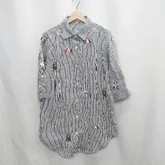 ◇ ⊂ ㈱ミュー イラスト刺繍 総柄 七分袖 シャツ サイズM ブラック系 レディース E  【1503050032766】