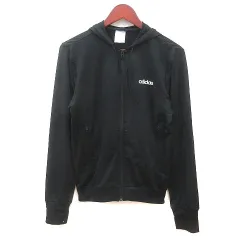 アディダス adidas パーカー ジップアップ ワンポイント 長袖 XS 黒 ブラック 白 ホワイト /MS