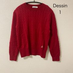 AB0531 Dessin ケーブル編み ウール100％ ニットセーター 長袖 レッド Mサイズ 秋冬 【訳あり】