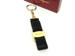Salvatore Ferragamo フェラガモ ヴァラリボン キャンバス キーリング キーホルダー バッグチャーム レディース ブラック系 DK5684