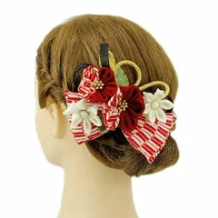 髪飾り リボン 卒業式 袴 成人式 つまみ細工 赤 振袖 白 ちりめん 組紐 矢絣文 パール 和柄 ヘアアクセ かんざし 結婚式 和装 F No.9-3341