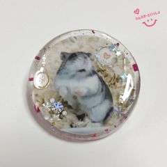 【再販】【１点限り】【おまけ付き】レジンブローチ バッジ 写真入り ハンドメイド ハムスターといっしょ すみちゃんwinterバージョン