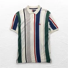 CHAPS RALPH LAUREN 90年代 マルチストライプ ポロシャツ L ホワイト ワンポイントロゴ刺繍