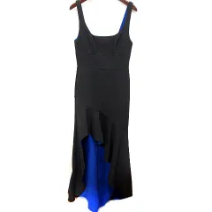 ビーシービージーマックスアズリア BCBGMAXAZRIA ワンピース フレア ロング マキシ アシメントリー ノースリーブ 0 XS 黒 ブラック 青 ブルー/YK ■GY19のサムネイル