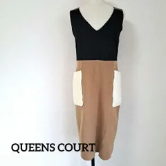 QUEENS COURT クイーンズコート ノースリーブ ワンピース ドッキング ビックポケット ブラウン ブラック Sサイズ