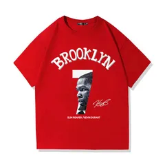 バスケットボール ブルックリン・ネッツ ケビン・デュラント プリントTシャツメンズ 夏用 ゆったり半袖トップス レッド