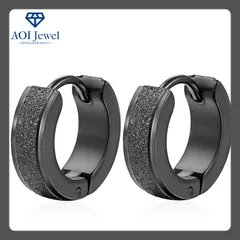 【送料無料！】ピアス レディース メンズ チタン リング フープ キャッチレス シンプル 両耳セット (直径：9mm) ブラック [PM003]