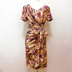#snc エスカーダ ESCADA ワンピース 38 オレンジ系 茶 紫 半袖 総柄 シルク混 レディース [840810]のサムネイル
