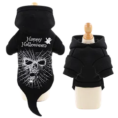 犬服 秋 冬 ハロウィンコスチューム スウェットトレーナ ④ドクロ×ブラック※フード付