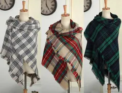 カシミヤ風の高品質な質感 チェック柄のロングストール マフラー 防寒 ふわふわ しっとり カジュアル 柔らかな肌触り
