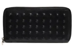 ミハラヤスヒロ 二つ折り財布 ラウンドファスナー 炙り出し牛革 スタッズ 黒 ミハラヤスヒロ 二つ折り財布 ラウンドファスナー 炙り出し牛革