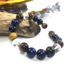 水晶×タイガーアイ×ブルータイガーアイ パワーストーン ブレスレット 10mm    天然石 シンプル メンズ レディース 男性  女性 □