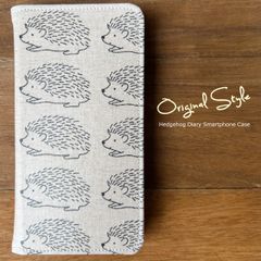 【iphone③】ハリネズミがいっぱい 防水 手帳型ケース 手帳 カバー ケース アニマル はりねずみ ハンドメイド スマホケース