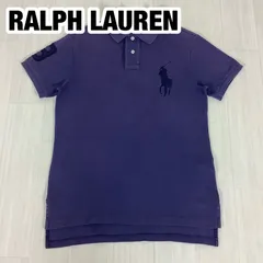 POLO BY RALPH LAUREN ポロバイラルフローレン 半袖ポロシャツ M バイオレット 刺繍 ビッグポニー 袖ゼッケン ロングテール 鹿の子生地 着丈71cm 肩幅42cm 身幅(脇下)48cm 袖丈18cm【古着】
