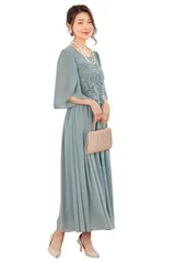 『在庫処分』 ワンピース 刺繍 レース フレア 五分袖 フォーマル ラウンドネック お呼ばれドレス パーティードレス 結婚式 二次会 シフォン お呼ばれ ドレス [Hanmall] LON516