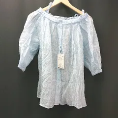 ◇ ◎ ●未使用● ciaopanic typy 前開き ストライプ柄 シアー スリット 半袖 ブラウス サイズONE ブルー レディース E  【1310130020885】